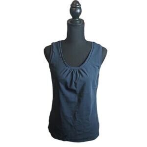 Preswick & Moore Cotton Pleated Front Women's Tank Top Navy Sz Medium
